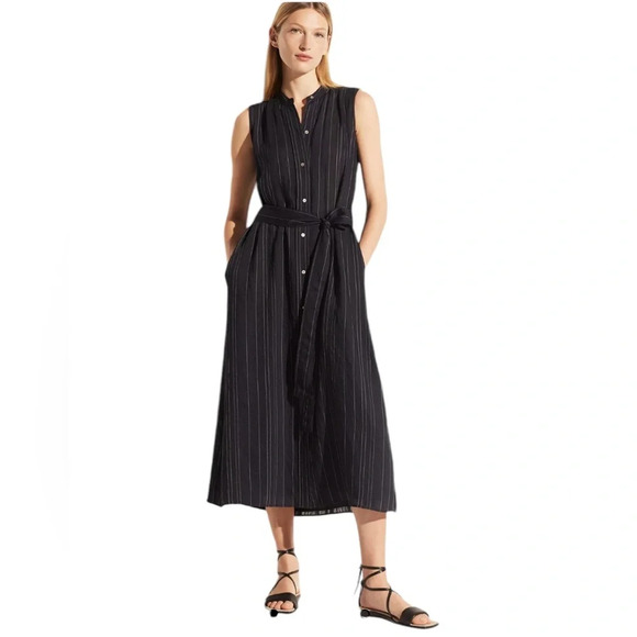 Vince Drapey Stripe Shirt Dress Plus Size XXL Maxi Black Sheer Lagenlook Chic - Picture 1 of 12